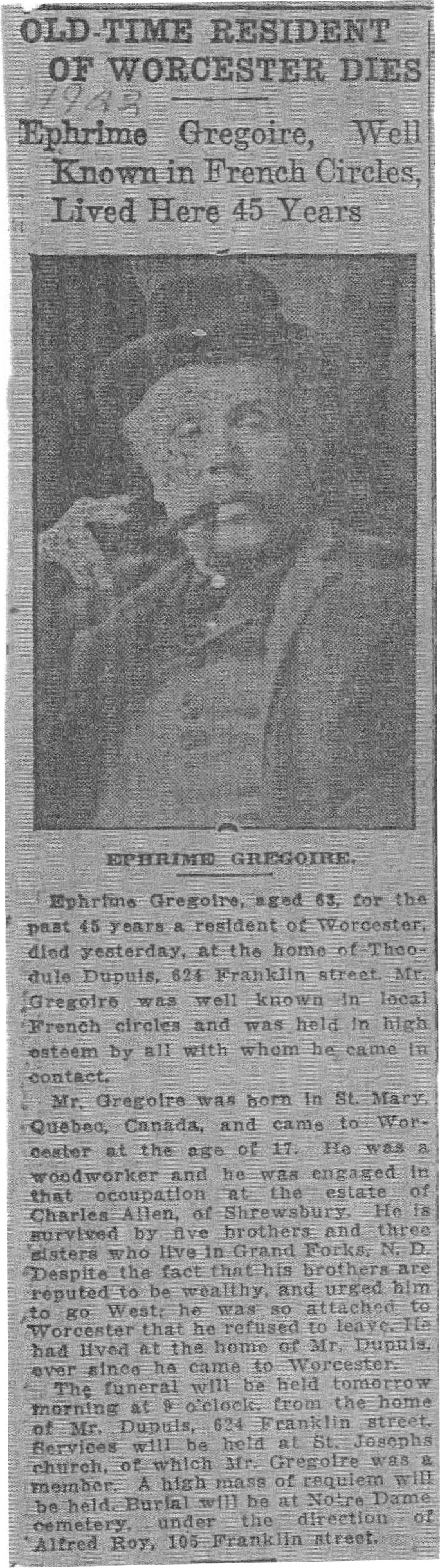 Ephrime Grégoire Obituary
